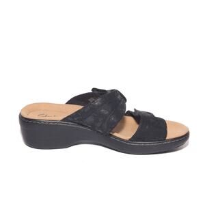 Clarks Merliah Charm Adjustable Fabric Strap Slide Wedge Size 9.5M Black